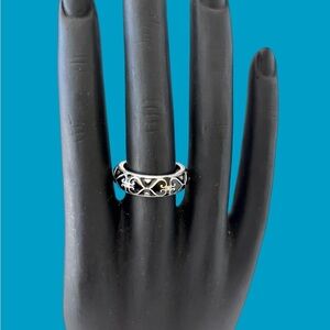 Brighton Meridian Geo Band Ring. Sterling Silver.  Black and silver graphic